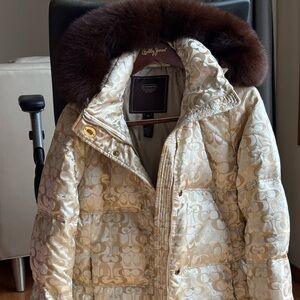 NWOT COACH 1941 Women's Down Jacket w Fur Trim 100% Fox 80% Down Size M